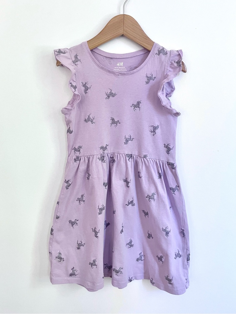 3/$20💥Unicorn Glitter Organic Fit & Flare Ruffle Sleeve Dress, Lavender Silver